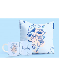 ALMOHADON+TAZA FLOREADO