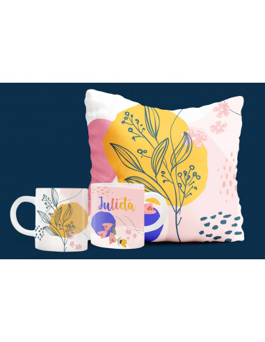 ALMOHADON+TAZA FLOREADO
