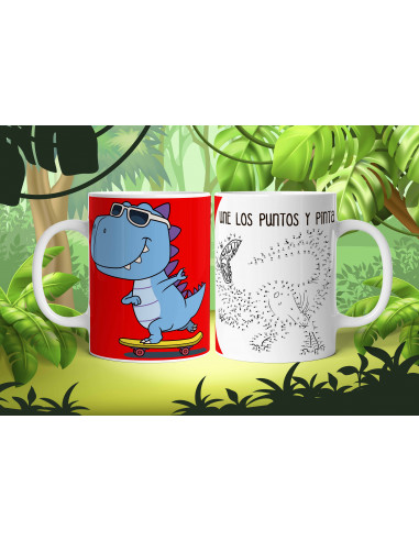 Taza dino colorear y unir
