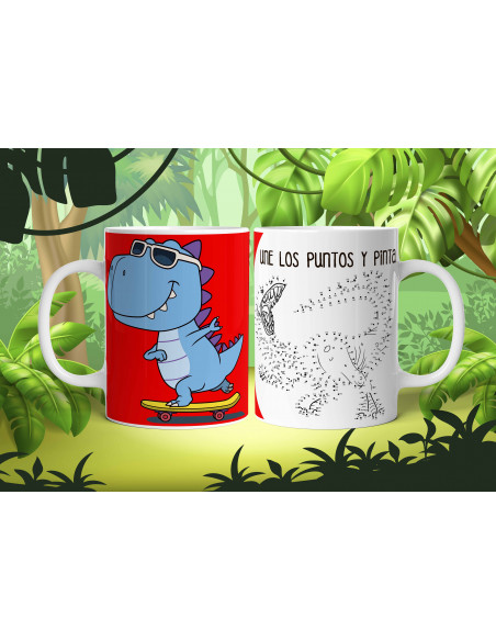 Taza dino colorear y unir