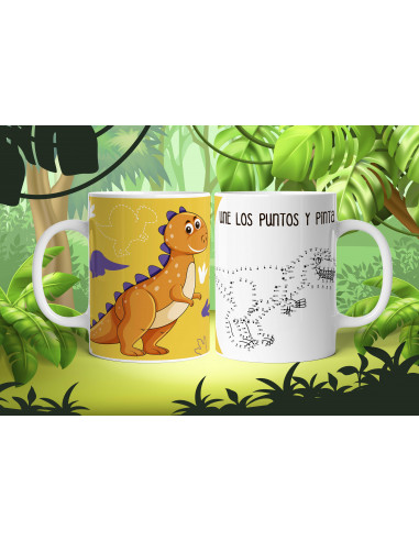 Taza dino colorear y unir