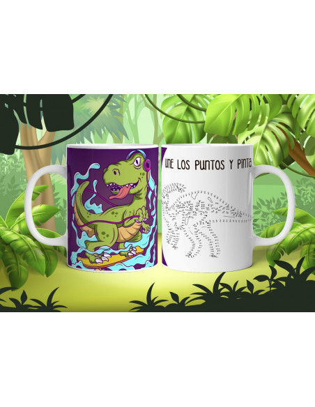 Taza dino colorear y unir