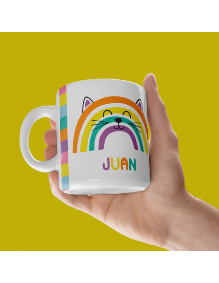 Taza almohadón carita animalitos arcoíris
