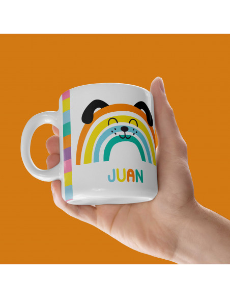 Taza almohadón carita animalitos arcoíris