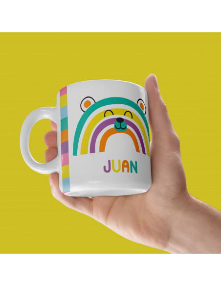 Taza almohadón carita animalitos arcoíris