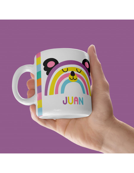 Taza almohadón carita animalitos arcoíris