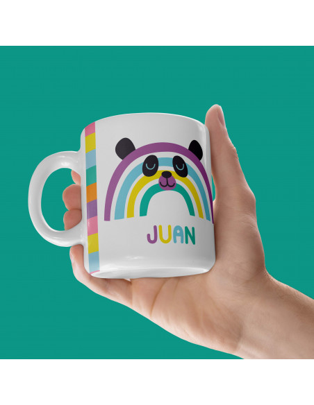 Taza almohadón carita animalitos arcoíris