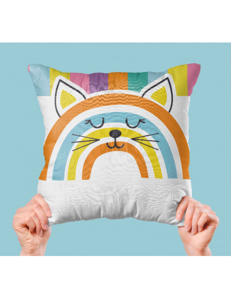 Taza almohadón carita animalitos arcoíris