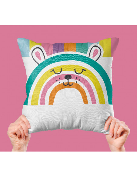 Taza almohadón carita animalitos arcoíris