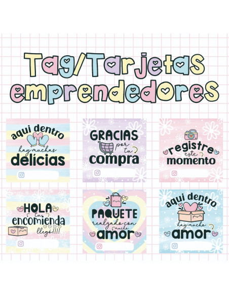 Tarjetas/Tag/Stikers emprendedores pasteles
