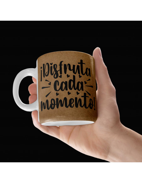 Tazas frases positivas estilo papel madera