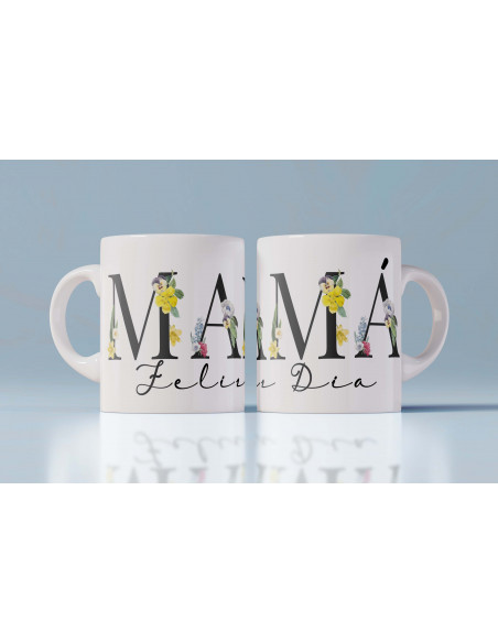 Tazas Mamá iniciales flores