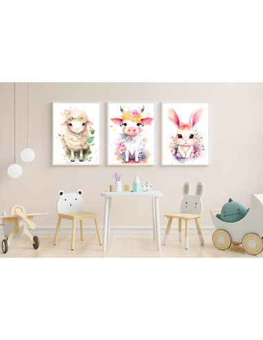 Cuadros animalitos florales pack 3