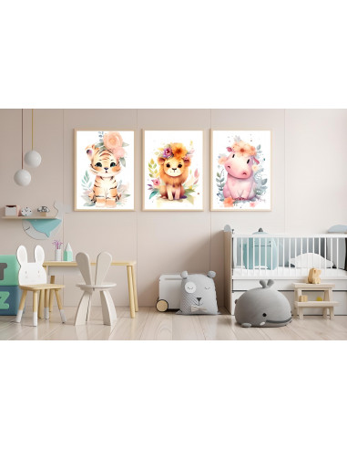 Cuadros animalitos florales pack 3