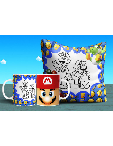 Almohadón + taza mario colorear/pintar