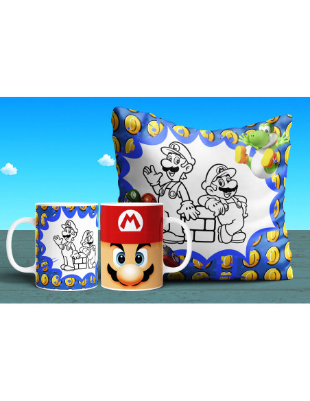 Almohadón + taza mario colorear/pintar