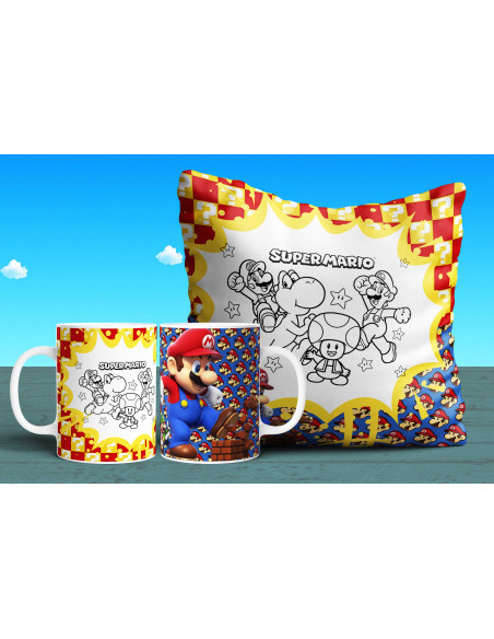 Almohadón + taza mario colorear/pintar