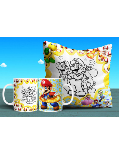 Almohadón + taza mario colorear/pintar