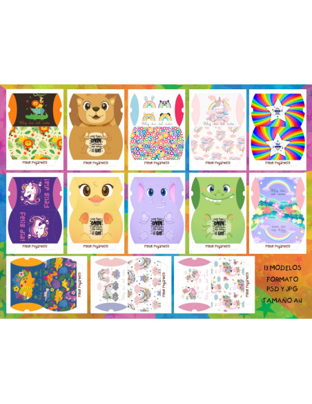 KIT IMPRMIBLE DE 12 MODELOS DE CAJITAS ALMOHADA DIA DEL NIÑO