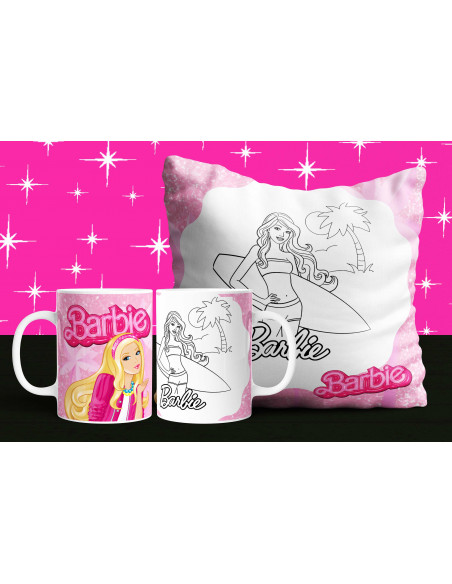 Almohadón + taza barbie colorear/pintar