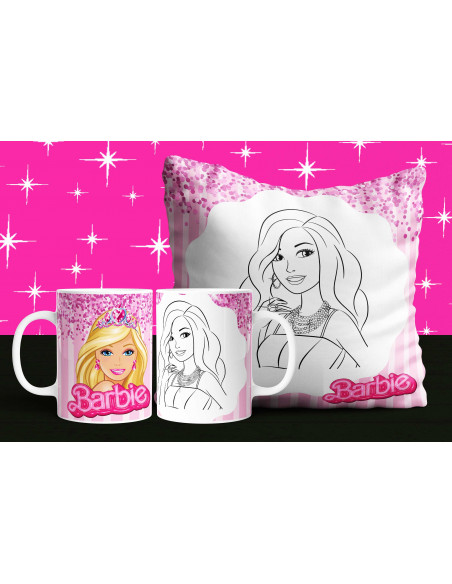 Almohadón + taza barbie colorear/pintar