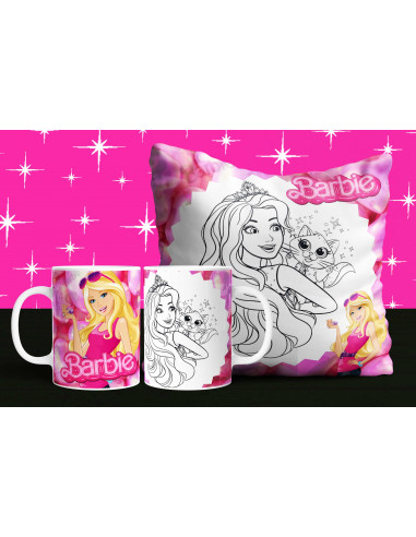 Almohadón + taza barbie colorear/pintar