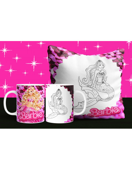 Almohadón + taza barbie colorear/pintar