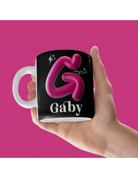 Taza Iniciales Rosa 3d Negro