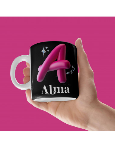 Taza Iniciales Rosa 3d Negro