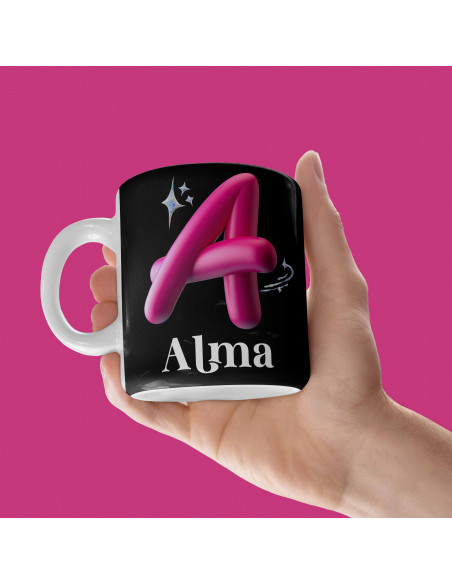 Taza Iniciales Rosa 3d Negro
