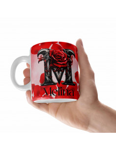 Taza Iniciales Roja Rosas 2