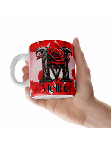 Taza Iniciales Roja Rosas
