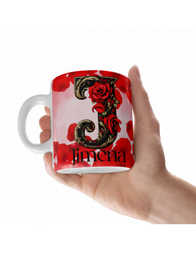 Taza Iniciales Roja Rosas