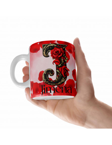 Taza Iniciales Roja Rosas