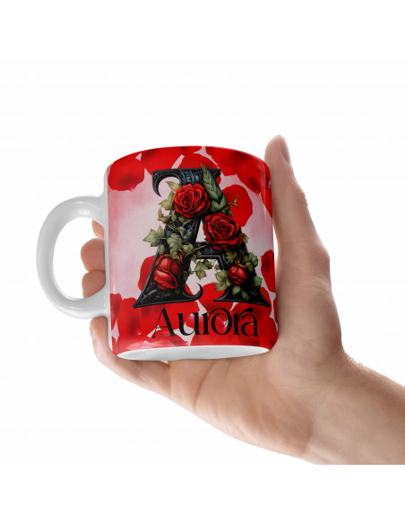 Taza Iniciales Roja Rosas