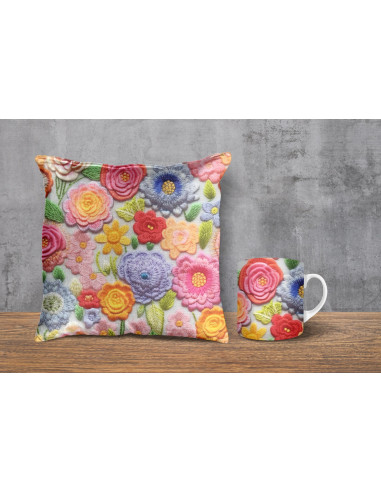 Almohadones + taza fondos floreados...