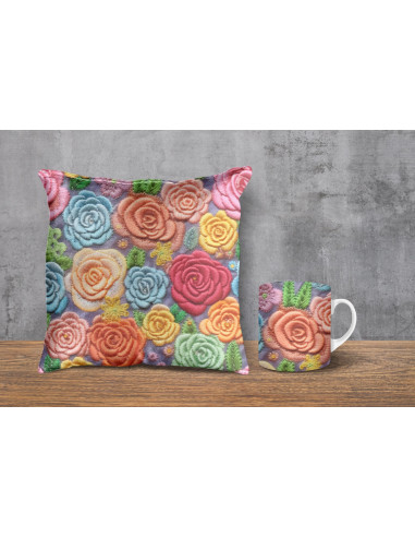 Almohadones + taza fondos floreados...