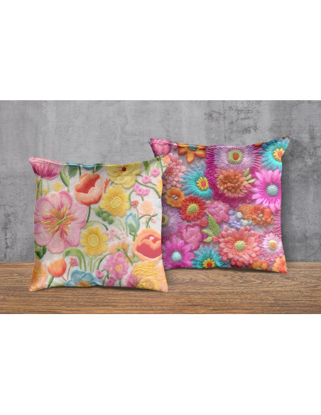 Almohadones + taza fondos floreados tejido