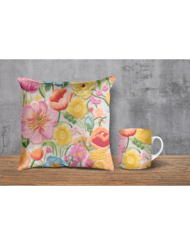 Almohadones + taza fondos floreados...