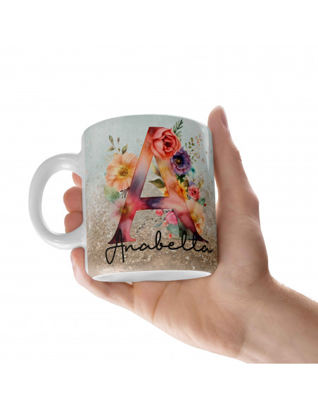 Tazas iniciales flores acuarela