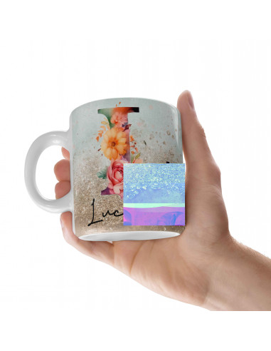 Tazas iniciales flores acuarela