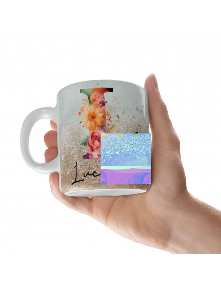 Tazas iniciales flores acuarela