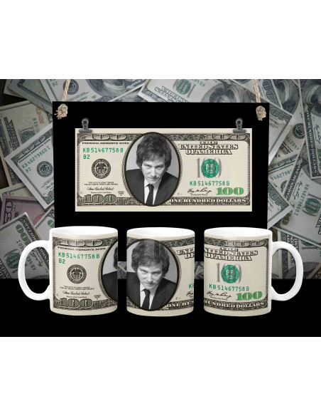Taza billete dólar milei