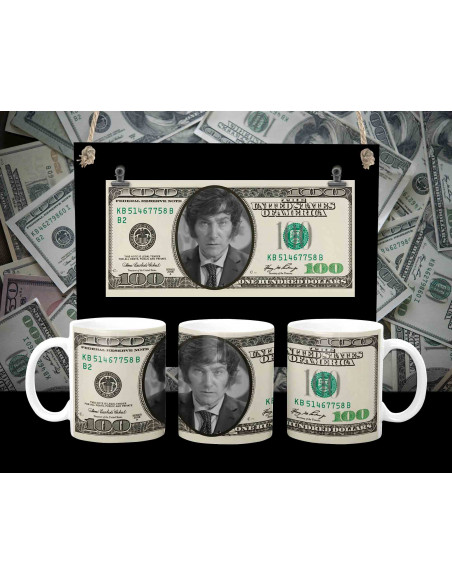 Taza billete dólar milei