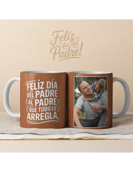 PLANTILLAS TAZAS ESTILO MADERA DÍA DEL PADRE FOTOS 2025