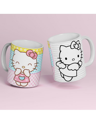 PLANTILLAS TAZAS COLOREAR KITTY...