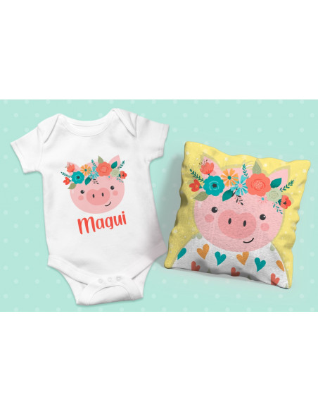 ALMOHADONES +  BODY ANIMALITOS FLORES